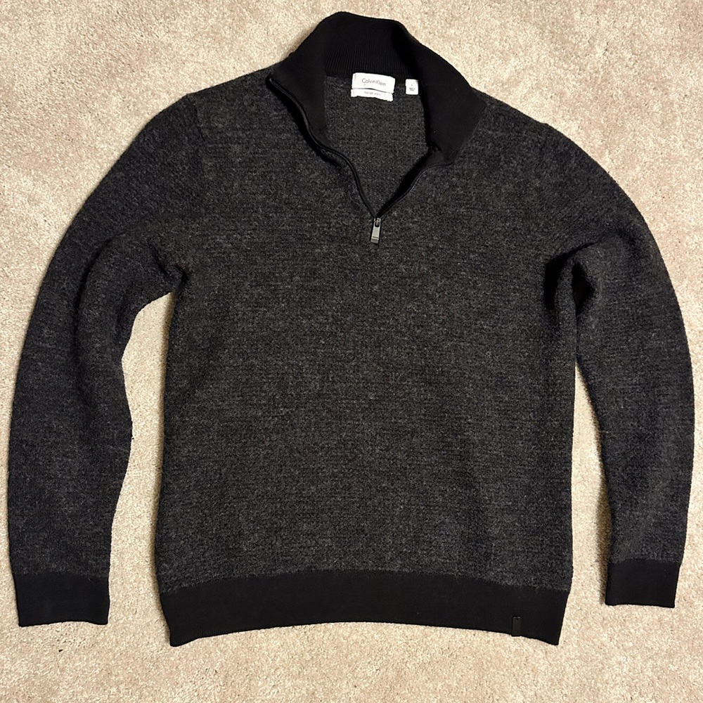 Calvin Klein men’s black gray wool sweater Italian yarn